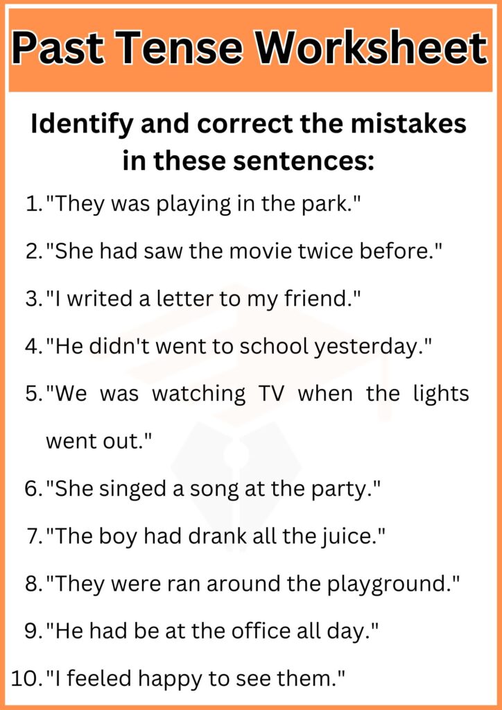 Past Tense error correction Worksheet