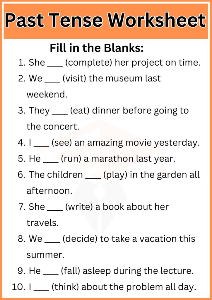 Past tense worksheeet fill in the blanks