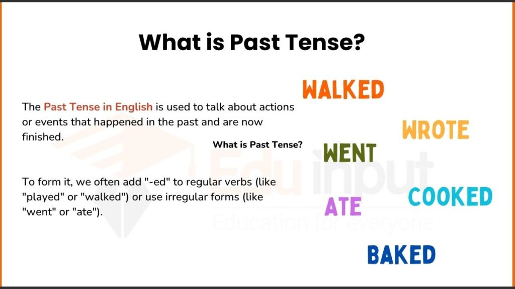 image showing definition of past tense and its common examples