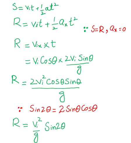 equation of range of projectile