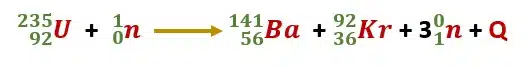 image showing the equation of fission of uranium