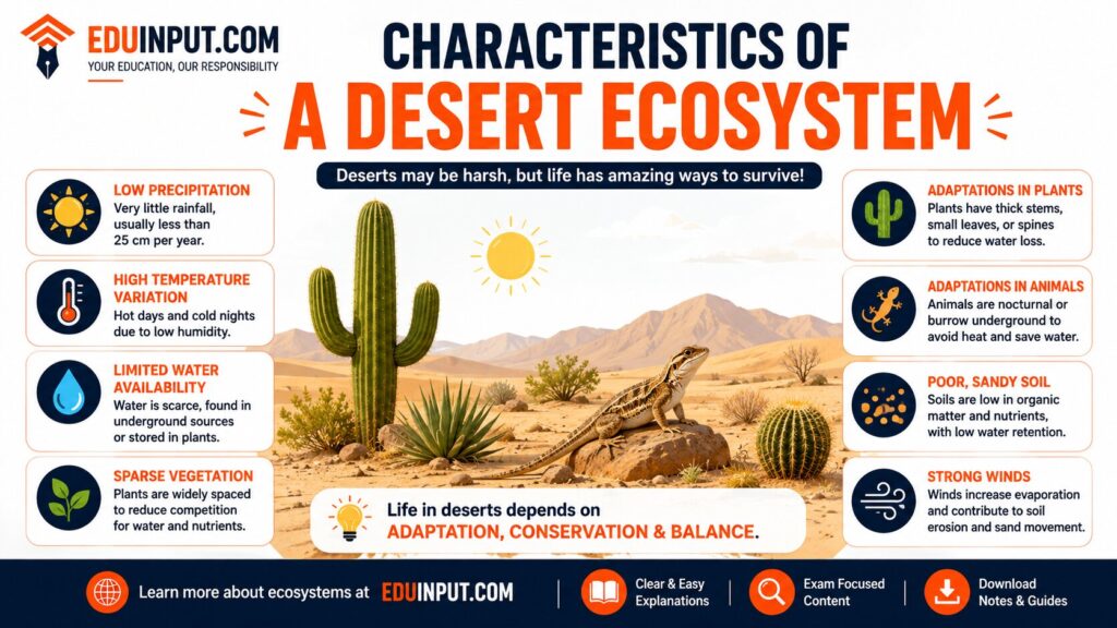 image showing Characteristics of a Desert Ecosystem , and adaptations in plants and animals