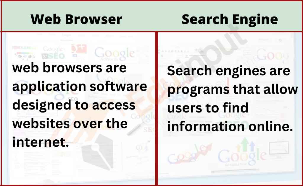 image showing the difference between web browser and search engine