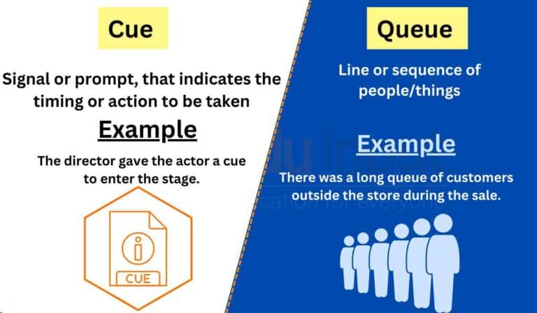  cue vs queue difference between and examples