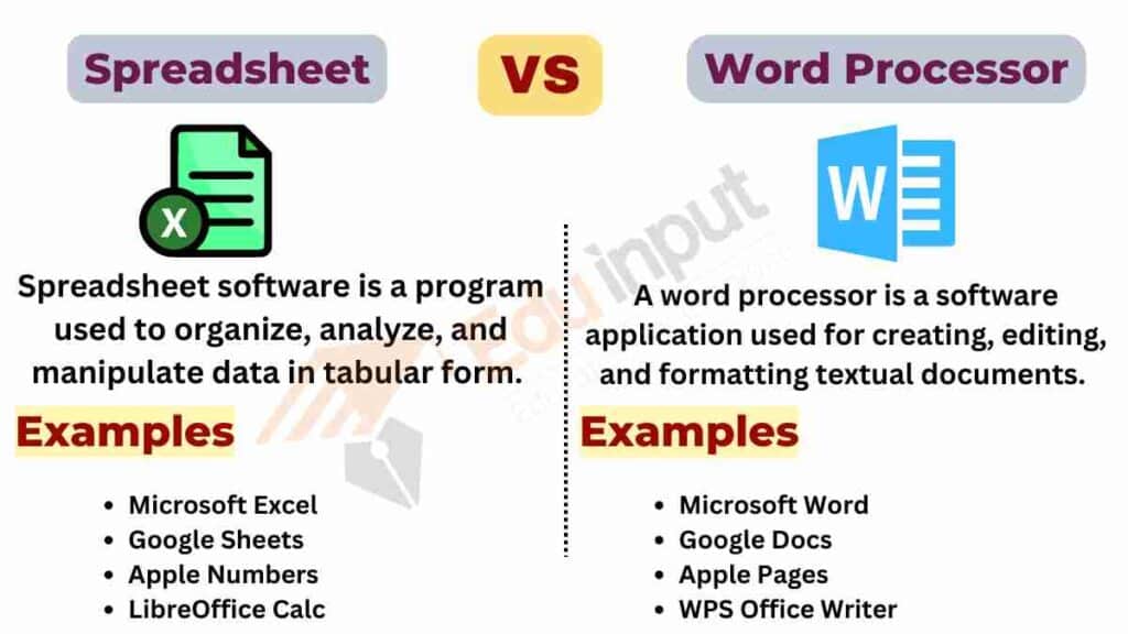 Difference Between Spreadsheet And Word Processor