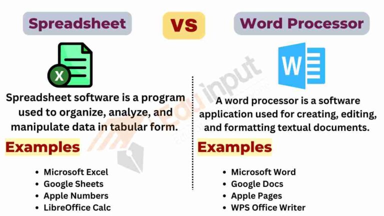 word processing software spreadsheet software database software and presentation software
