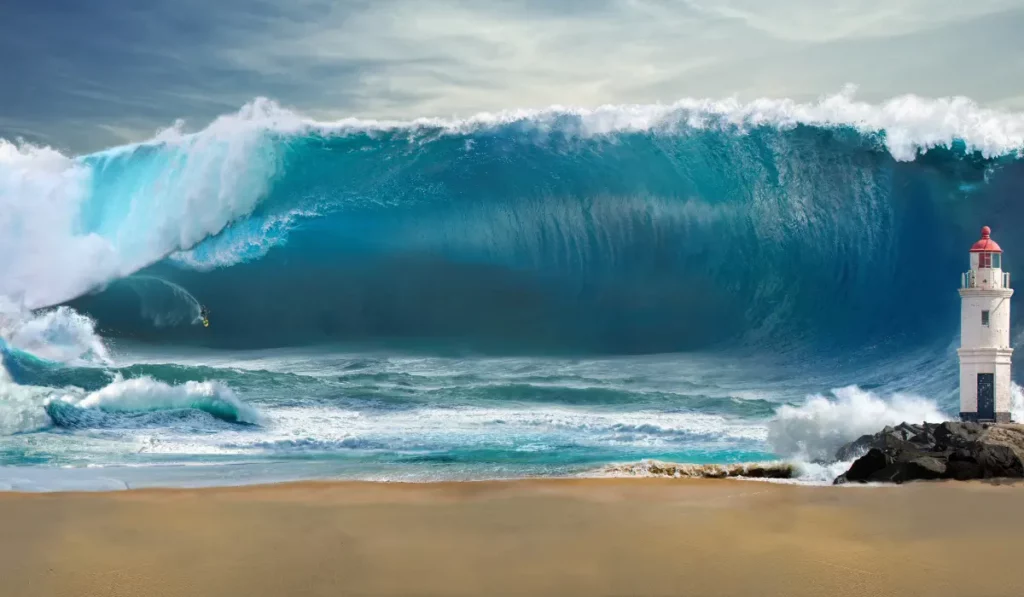 image showing Tsunami Waves as an example of transverse waves