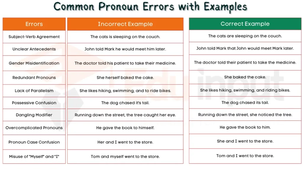 image of Common Pronoun Errors with Examples