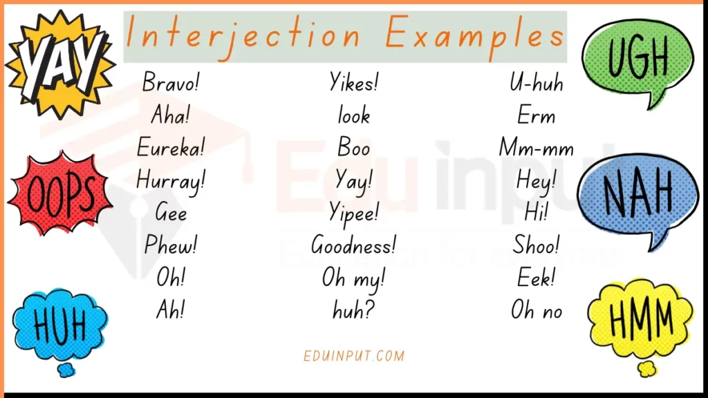 image showing Common Interjection examples