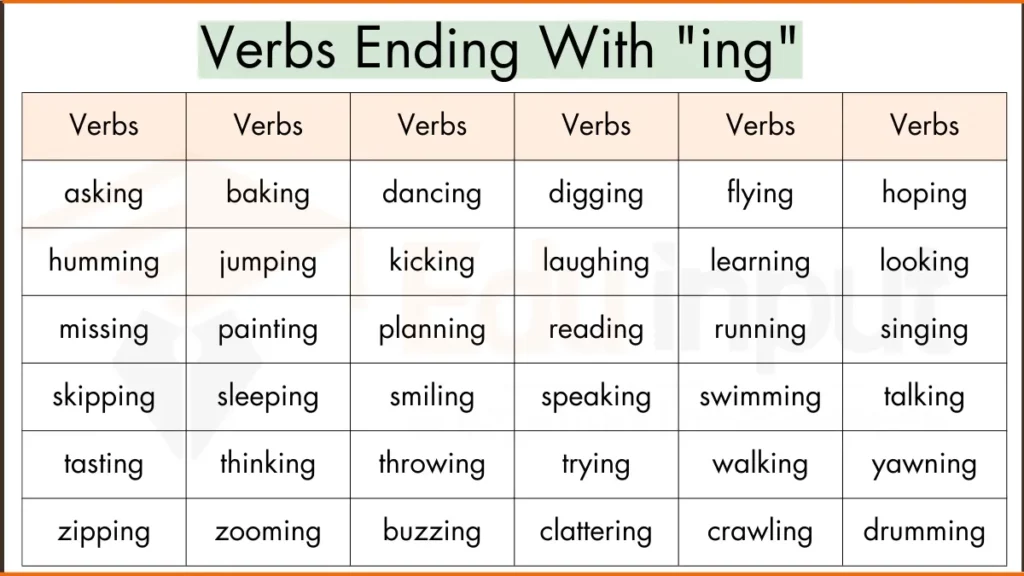 image showing Verbs ending with ing
