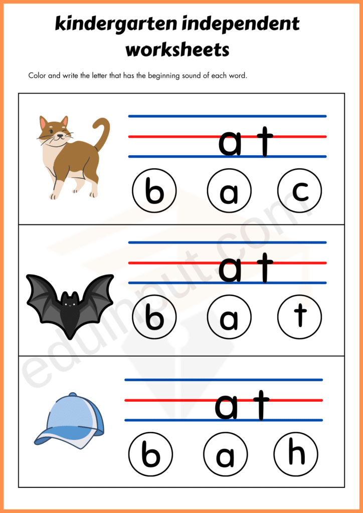 Circle the beginining sound of each word independent worksheet of kindergarten