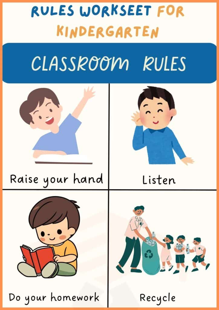 Classroom rules worksheet for kindergarten 1