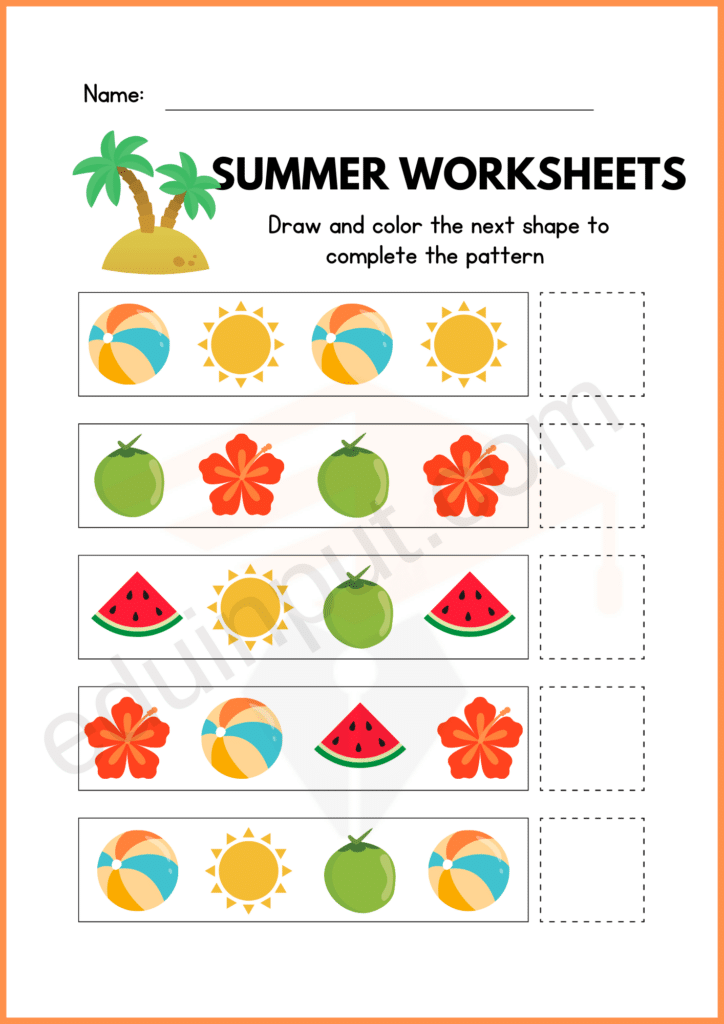 Complete the Shape's Pattern Summer Worksheets 