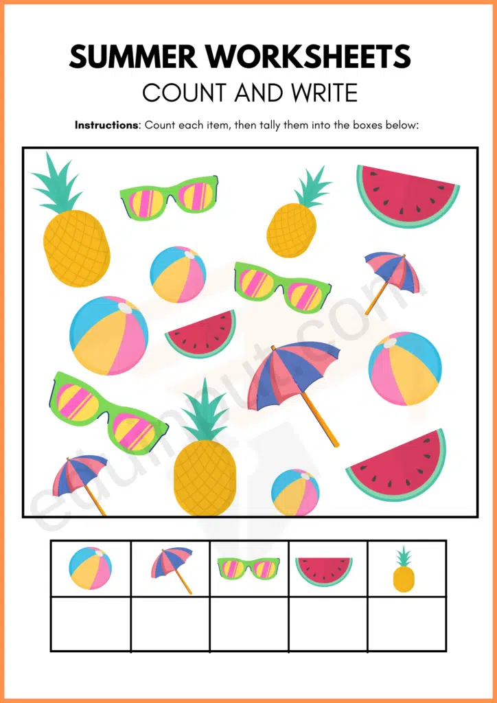 Count and write Summer Worksheets 