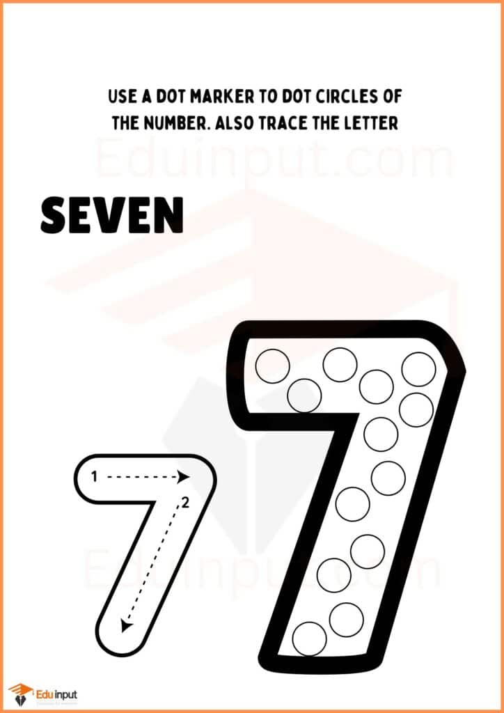 Dot circles and tracing number 7 worksheet