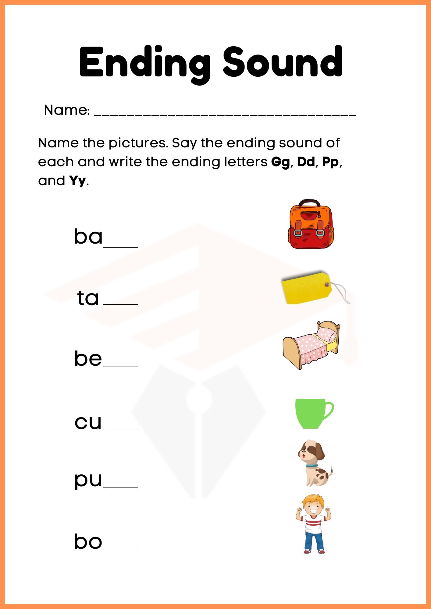 Ending Sounds in English Worksheets for Kindergartens