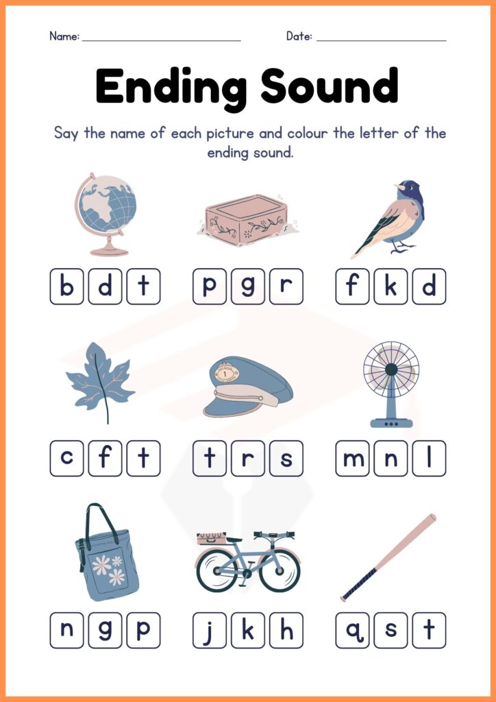 Ending Sound in English worksheet for kindergarten 3