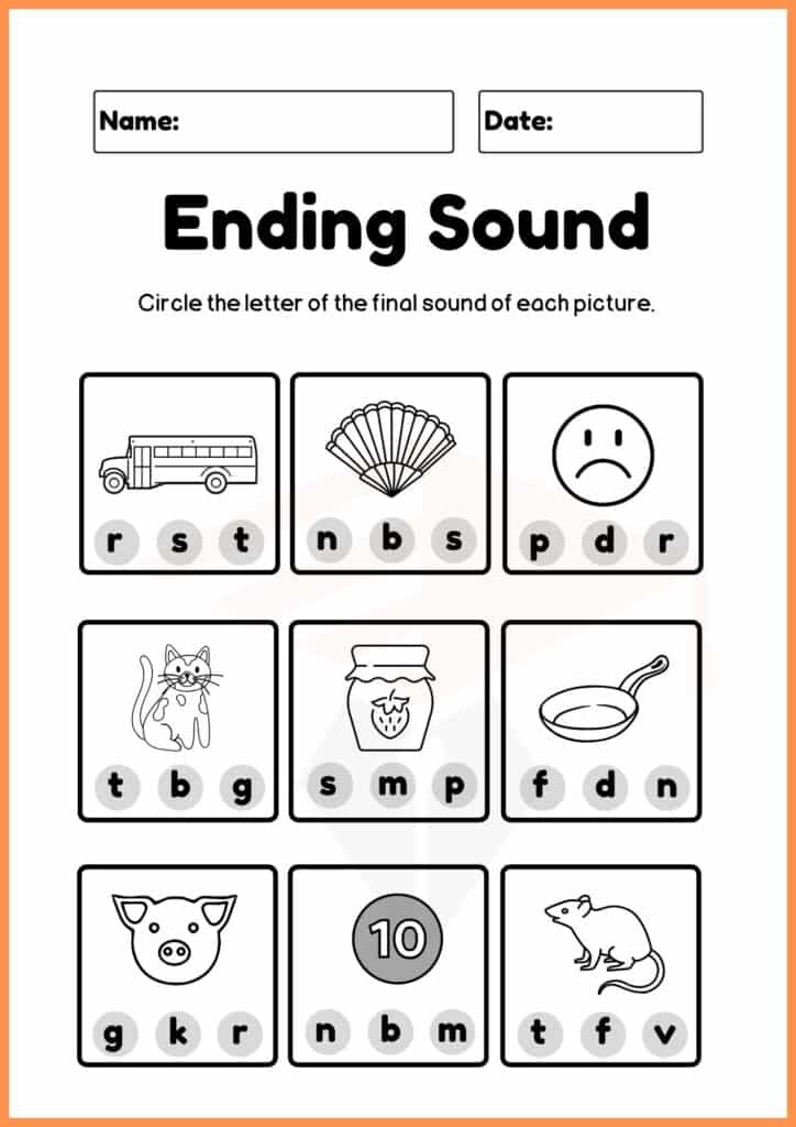 Ending Sound in English worksheet for kindergarten 4