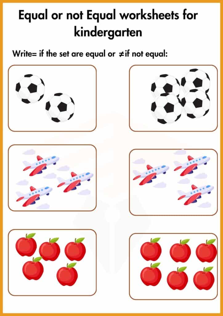 Equal or not Equal worksheet 2 for kindergarten