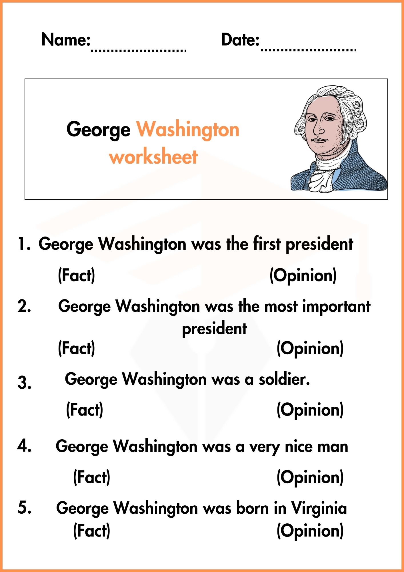 George Washington Worksheets for Kindergartens