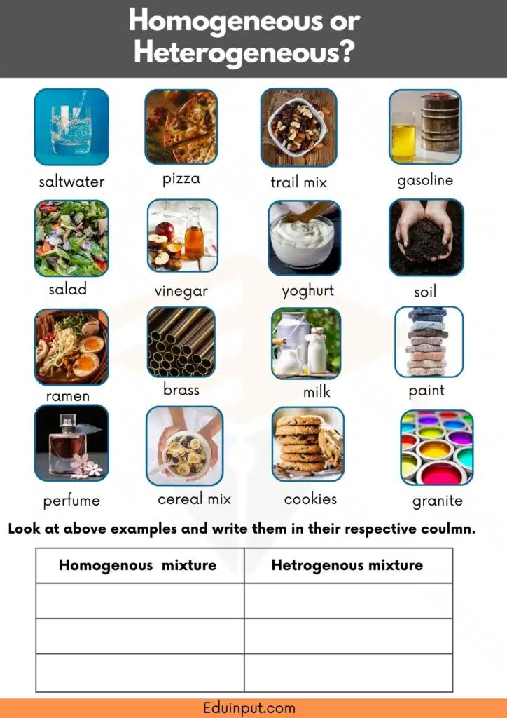Homogeneous and Heterogeneous worksheet for grade 5