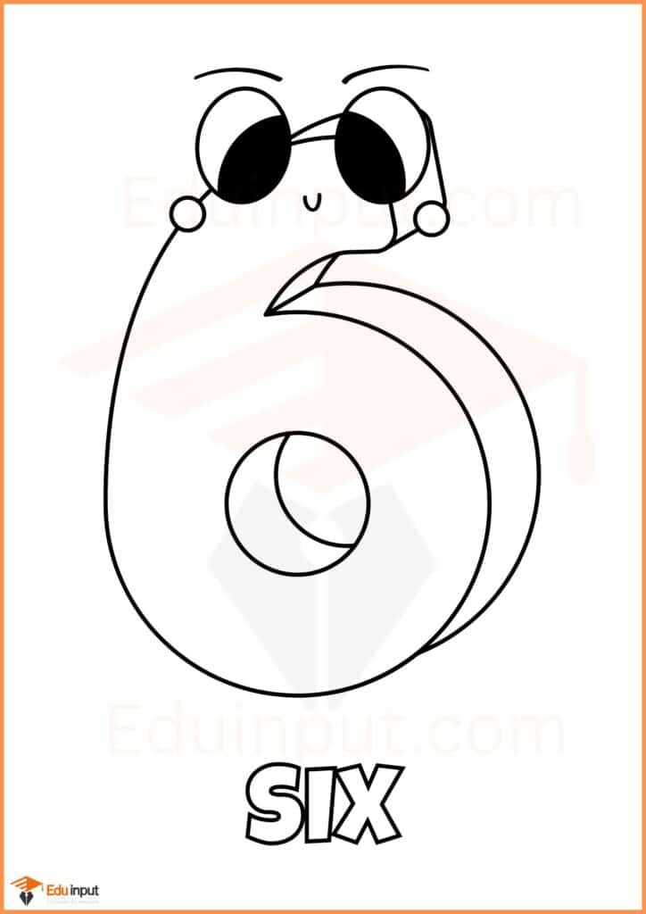 Preschool color the number 6 worksheet