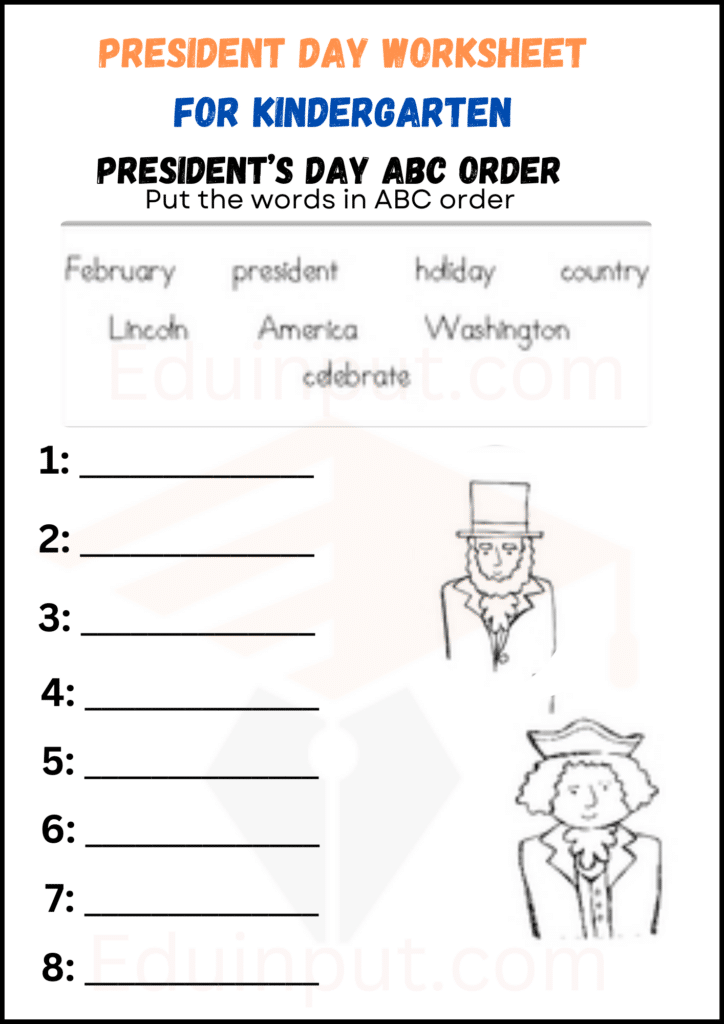 President day worksheet for kindergarten 4