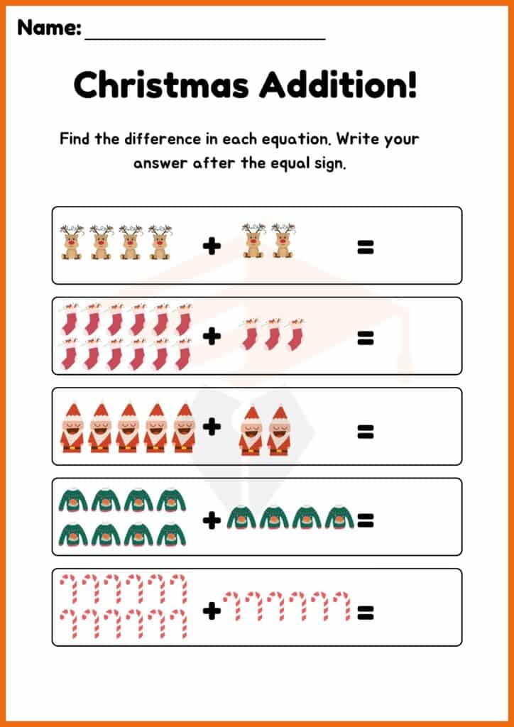 christmas addition worksheet 4 for kindergarten