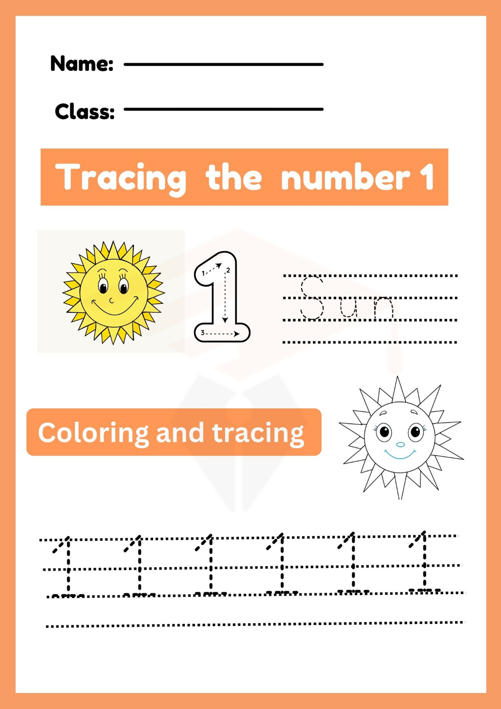 Preschool Number 1 Tracing Worksheets