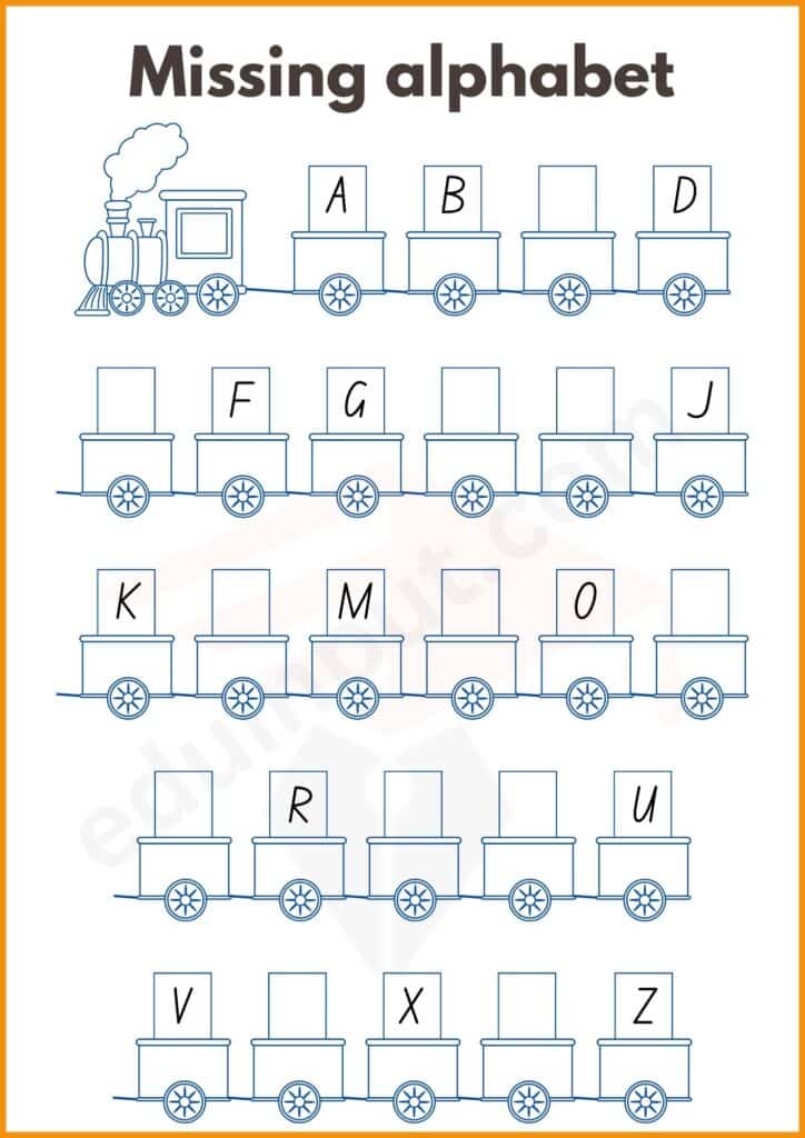 Capital letter missing alphabet worksheet for kindergarten