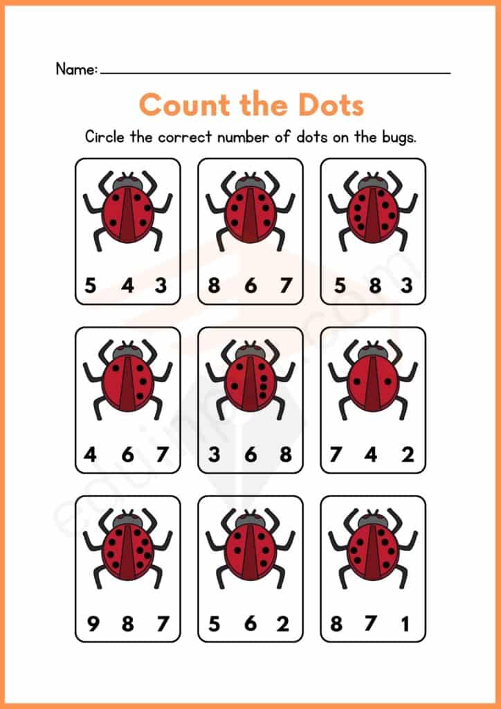 Circle correct dots worksheet for kindergarten