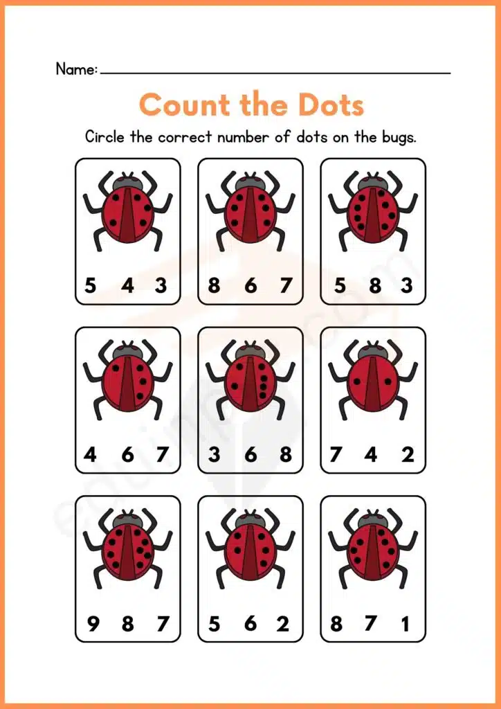 Circle correct dots worksheet for kindergarten