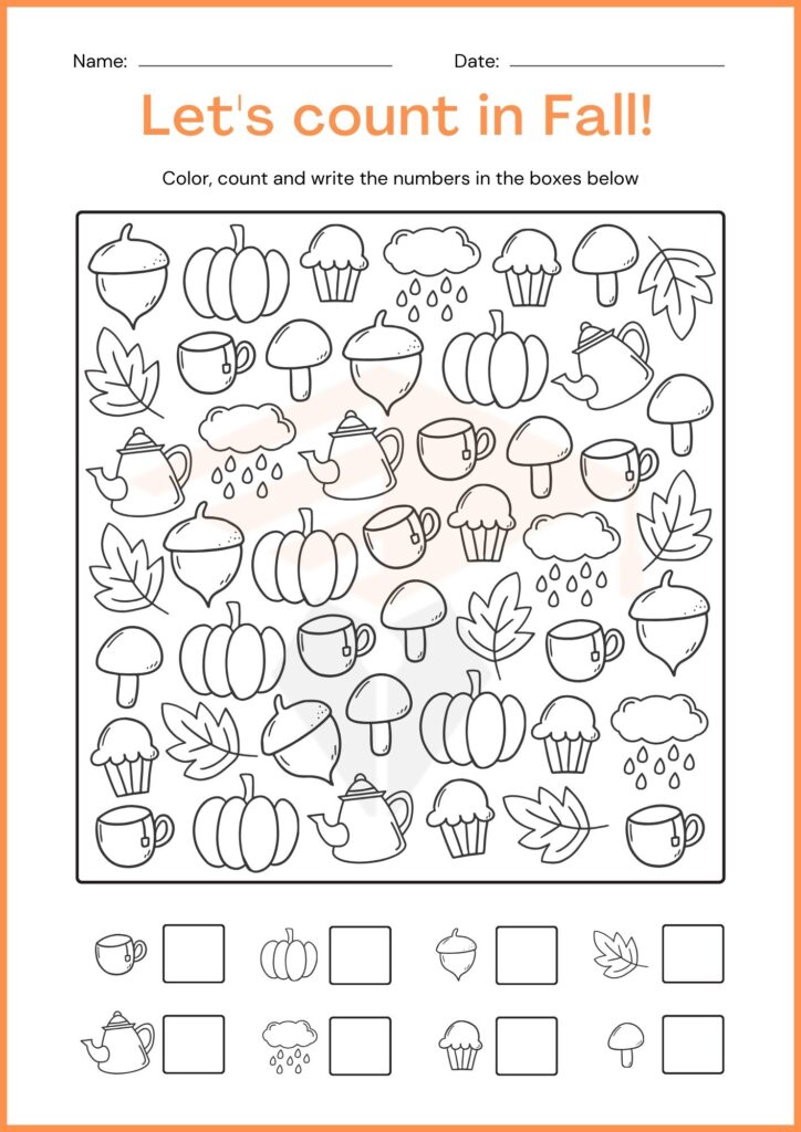 Color count and write worksheet for kindergarten