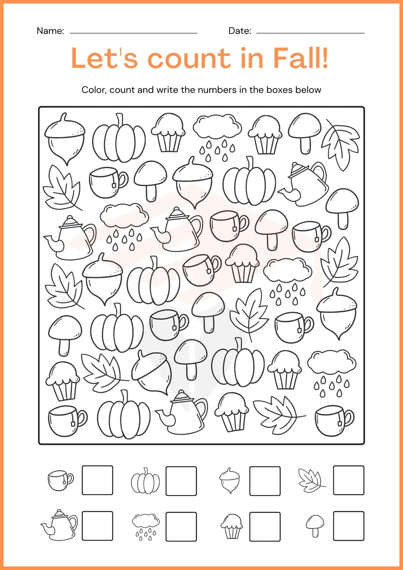 Fall Math Worksheets for Kindergarten
