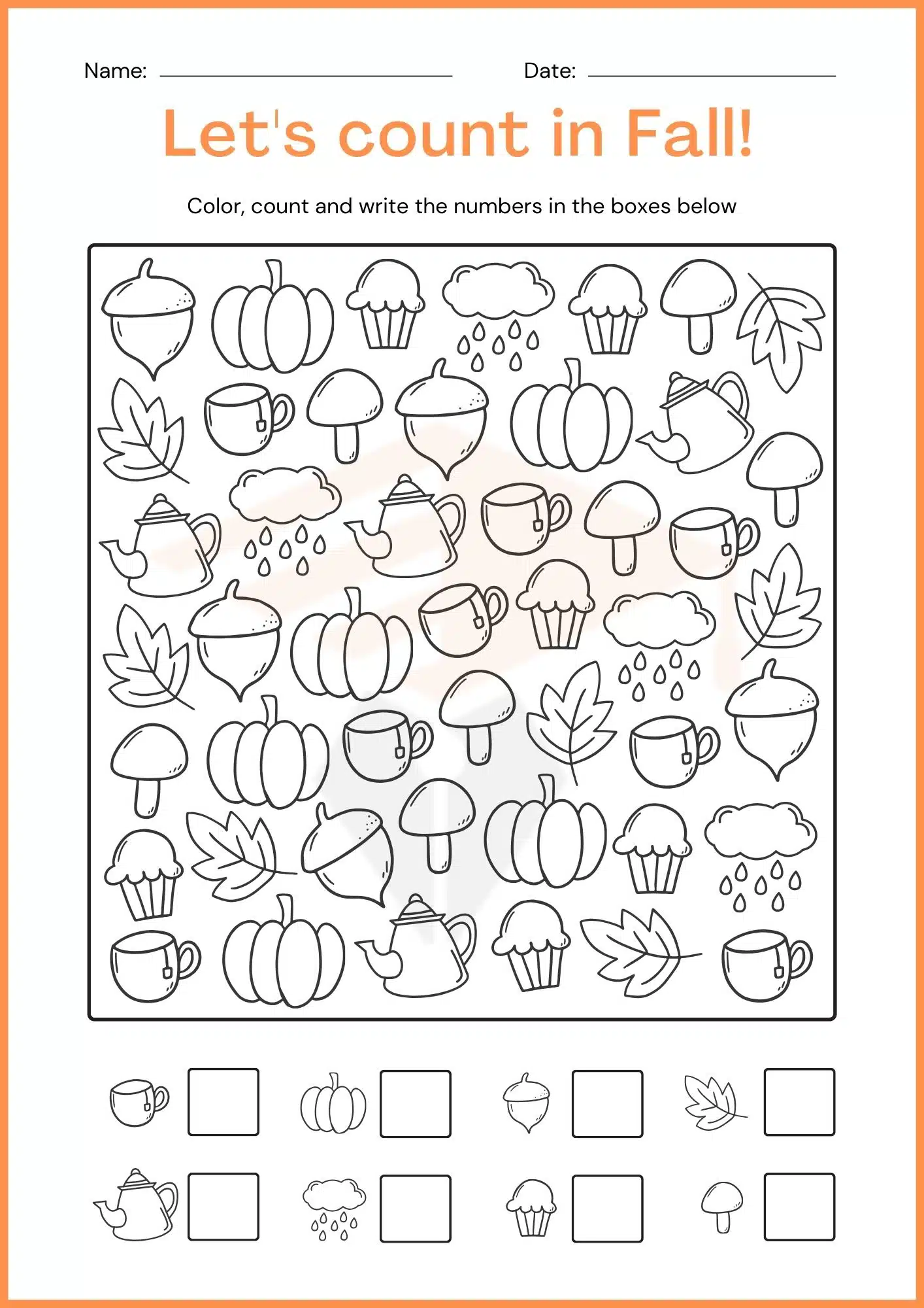 Fall Math Worksheets for Kindergarten