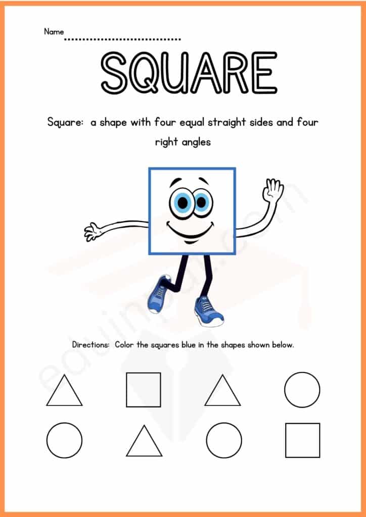Color the square blue worksheet for kindergarten
