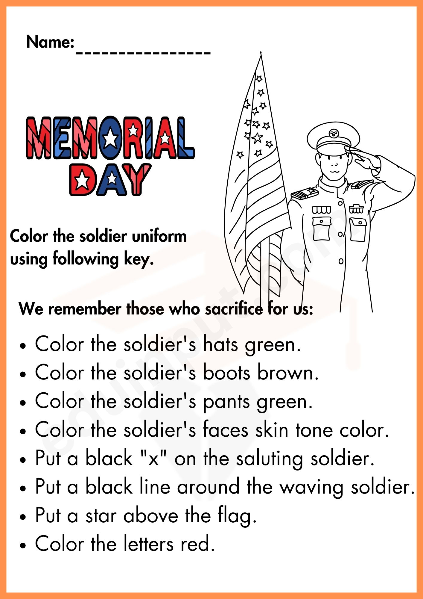 Memorial Day Worksheets for Kindergarten
