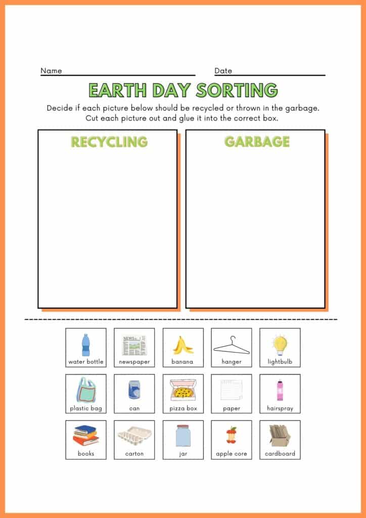 Cut and paste picture in correct box worksheet
