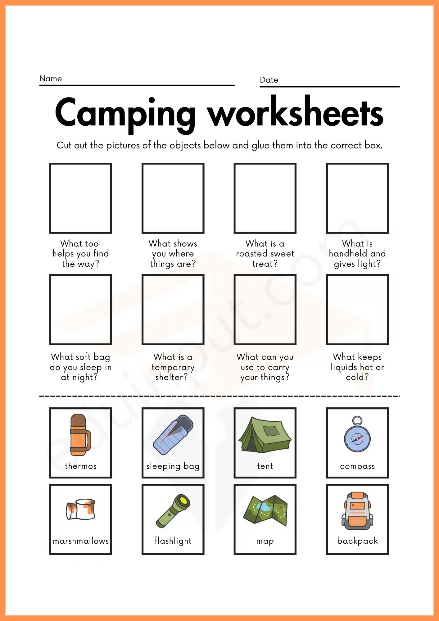 Camping Worksheets for Kindergarten