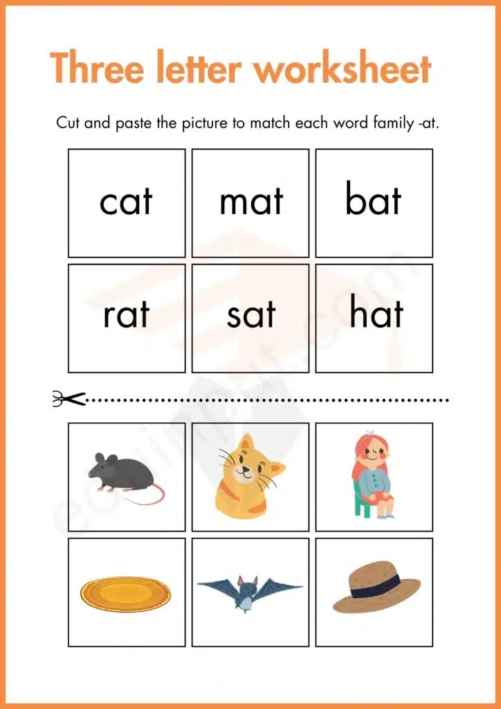 Cut and paste worksheet  three letter words for kindergarten