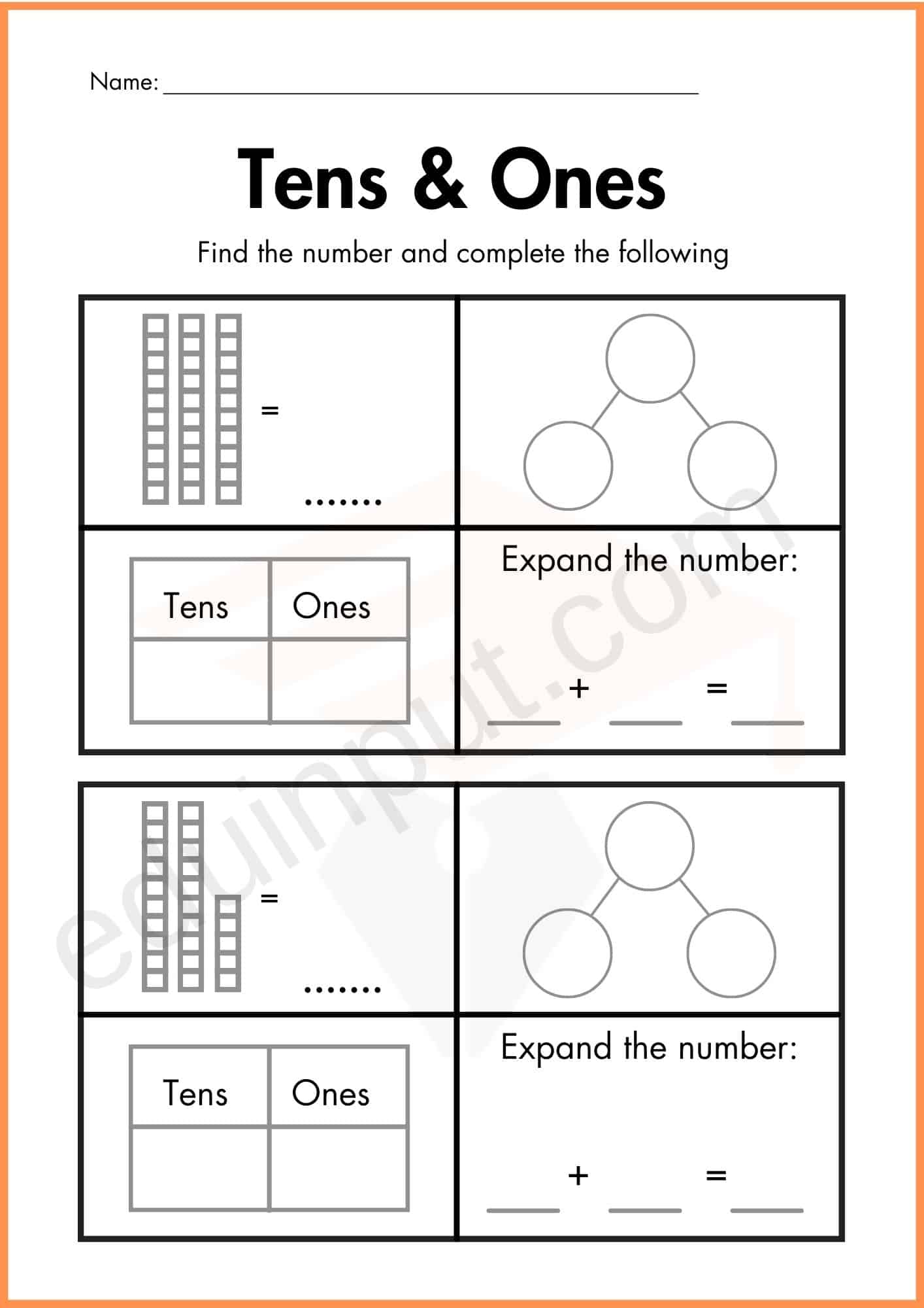 Tens and Ones Worksheets for Kindergarten