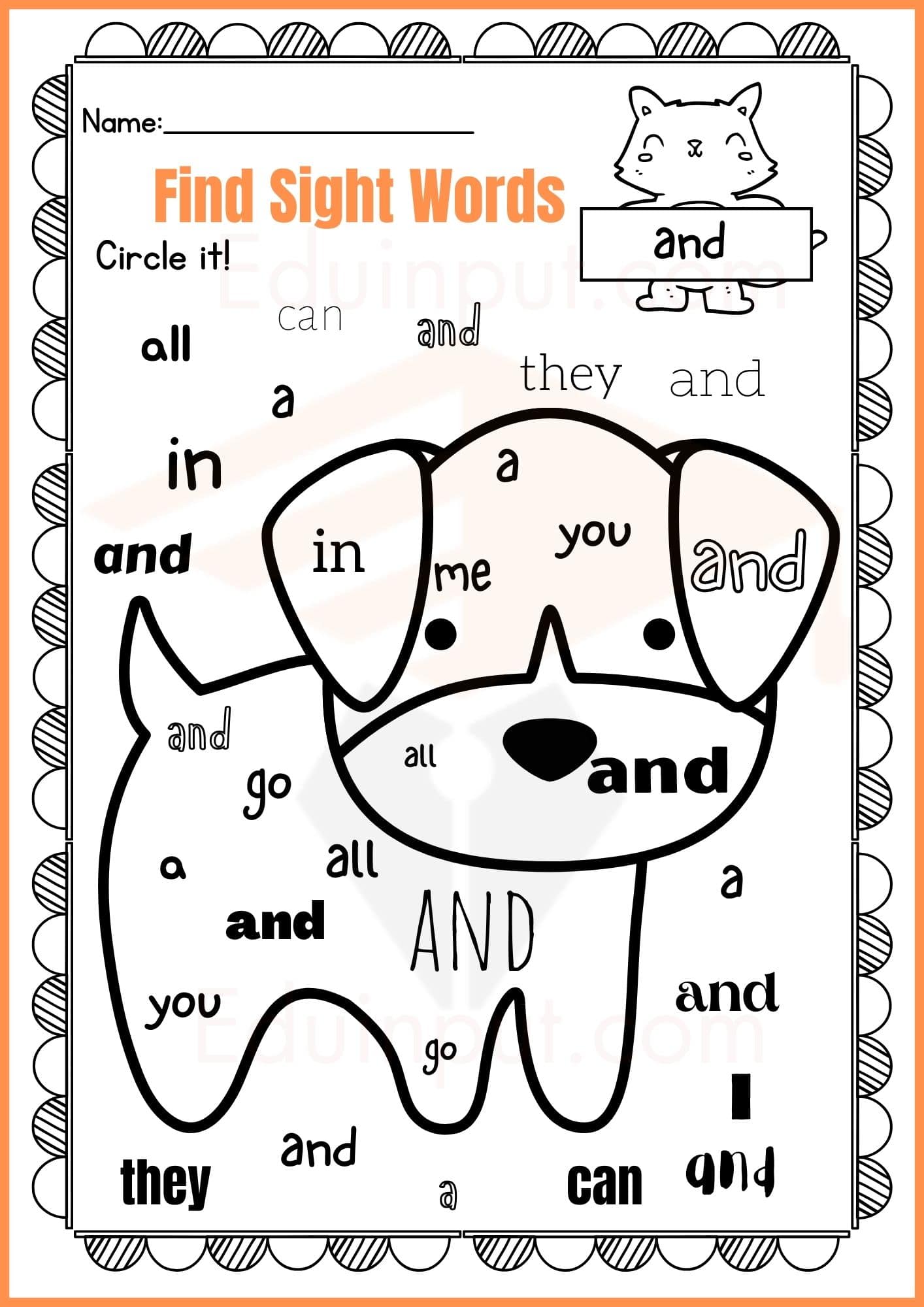 Sight word Worksheets for Kindergarten