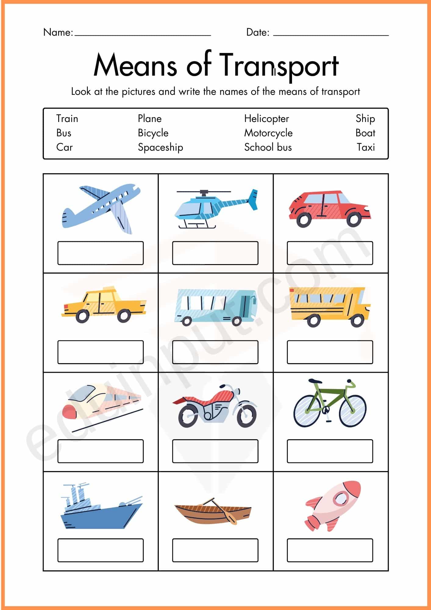 Transportation Worksheets for Kindergarten