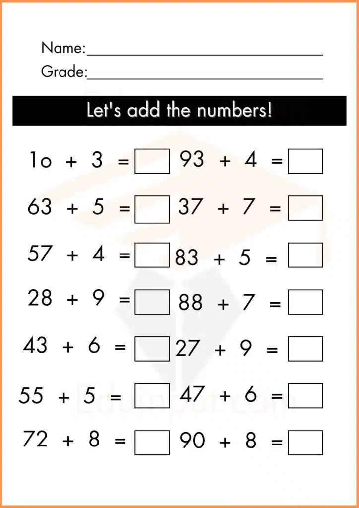 Lets add the numbers addition worksheets 3