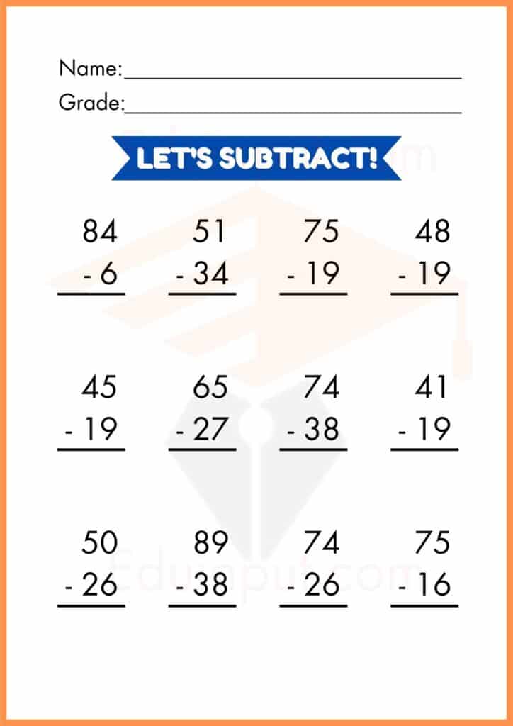 Lets subtract subtraction worksheet