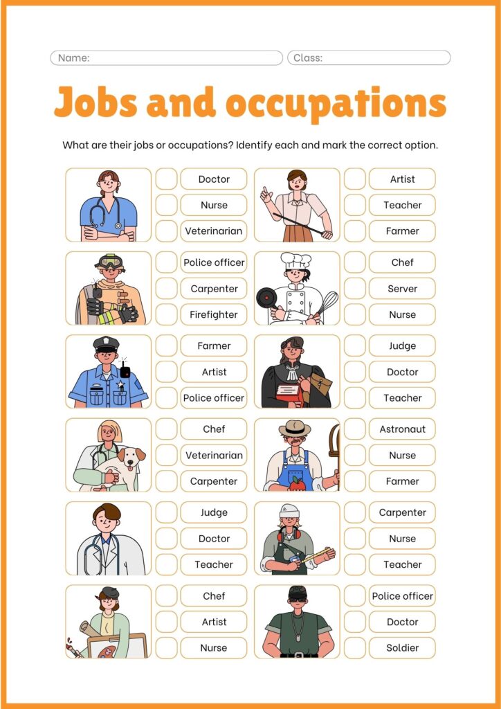 Mark correct occupation worksheet for kindergarten
