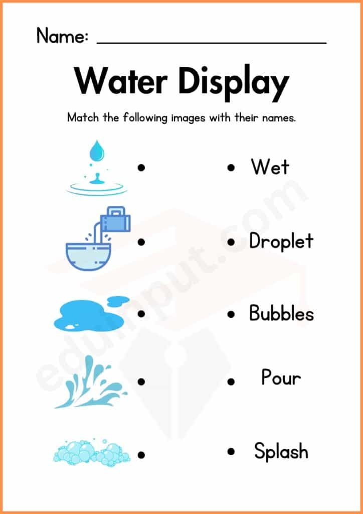 Matching Water display worksheet for kindergarten