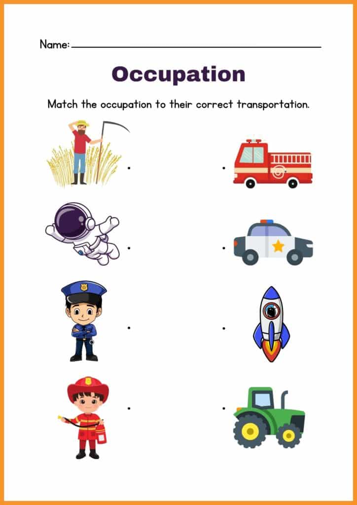 Matching worksheet of labor day for kindergarten