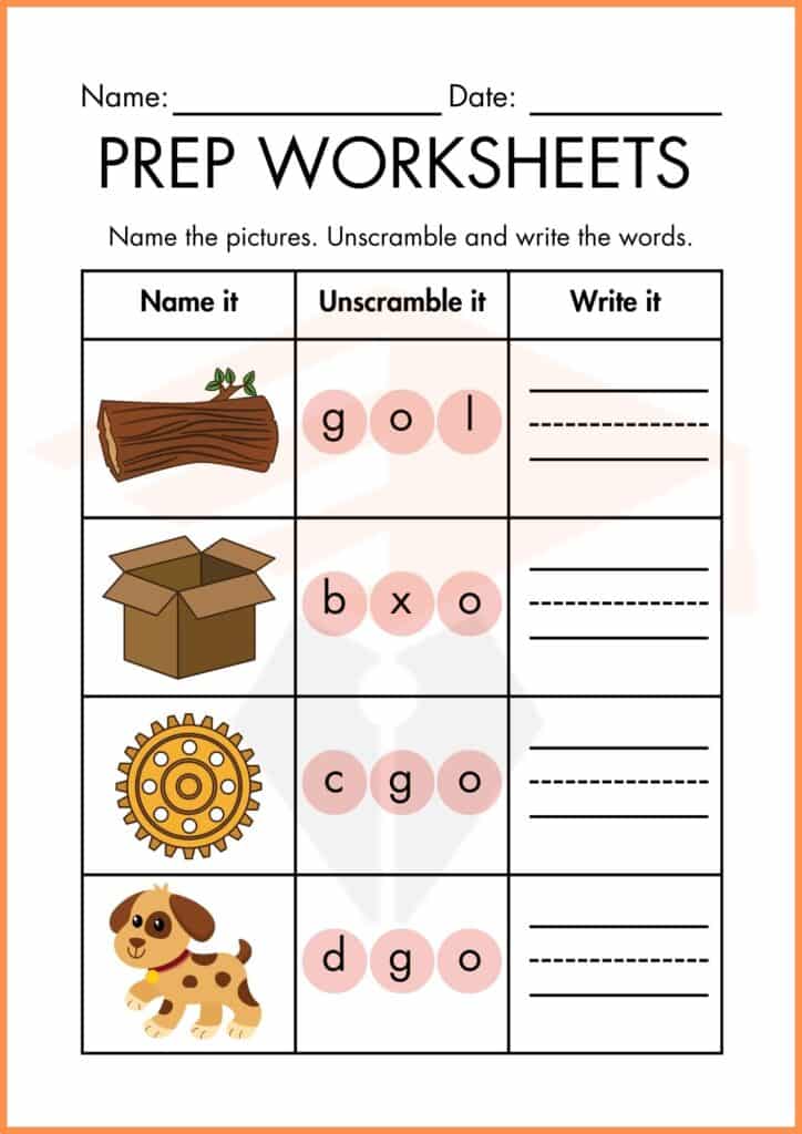 Name the picture prep worksheets 4