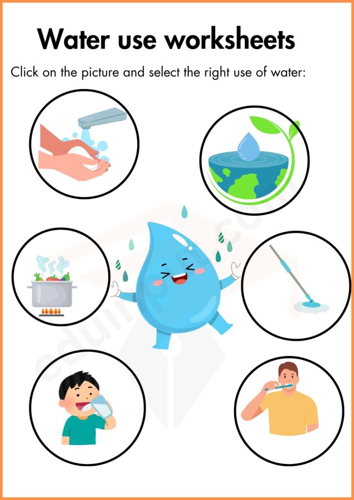 Select right use of water worksheet for kindergarten
